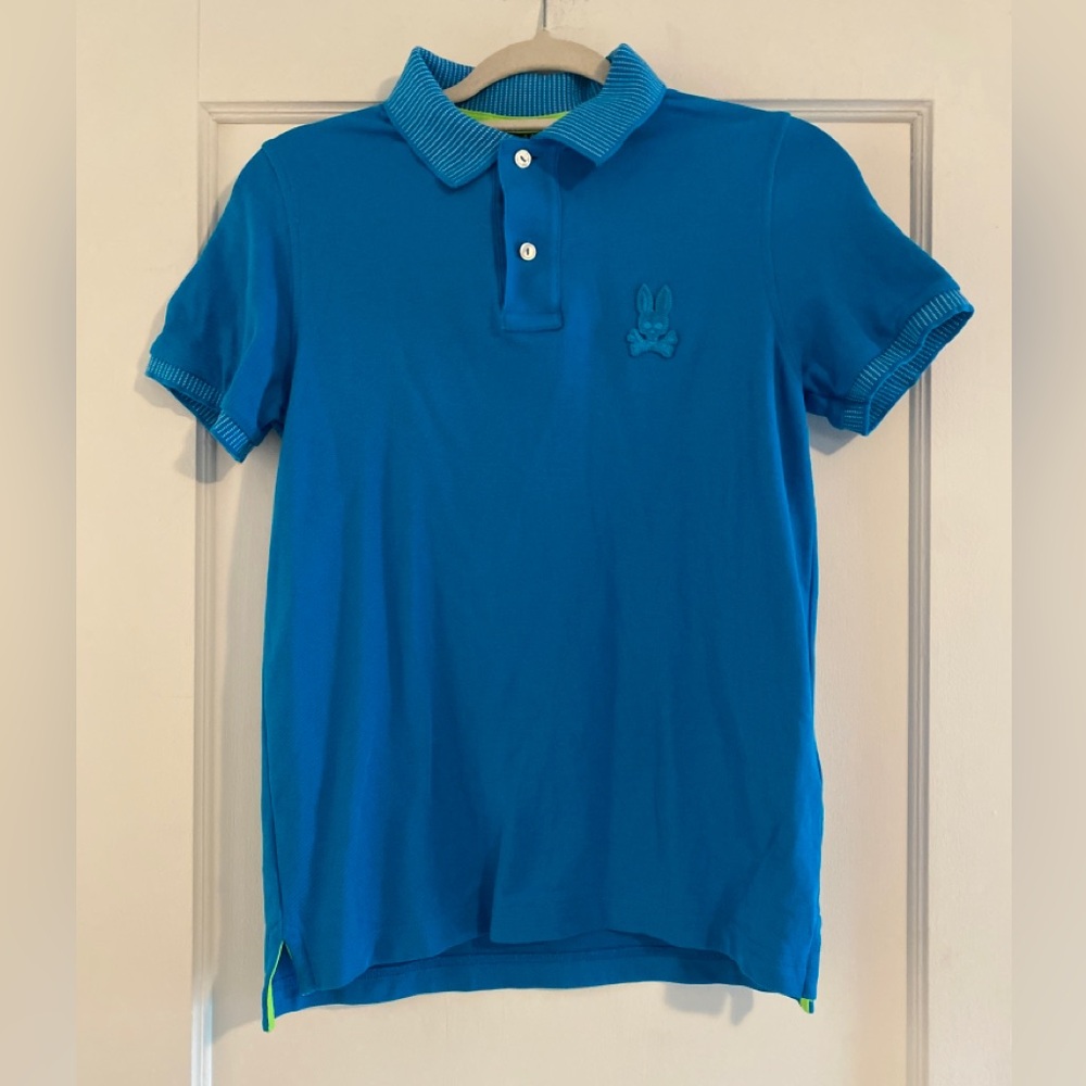 Psycho Bunny Mens Classic Pique Polo Shirt Turquoise Blue Size 2 XXS